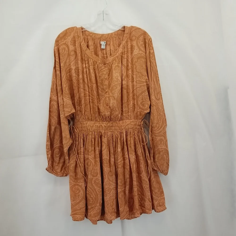AMUSE SOCIETY Luciana Beach Vida Boho Coral Sand Paisley Peasant Mini Dress - Picture 1 of 15